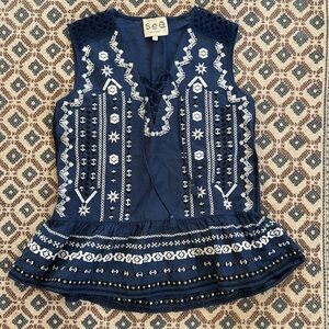 Sea New York Blue Embroidered Top